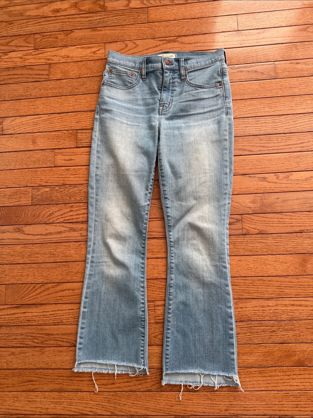 Madewell Light Blue Flared Jeans with Frayed Hem